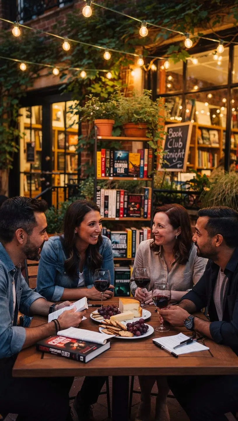 Ein Gruppe von Lesern, die angeregt Гјber einen Kriminalroman in einem Lesekreis diskutiert.